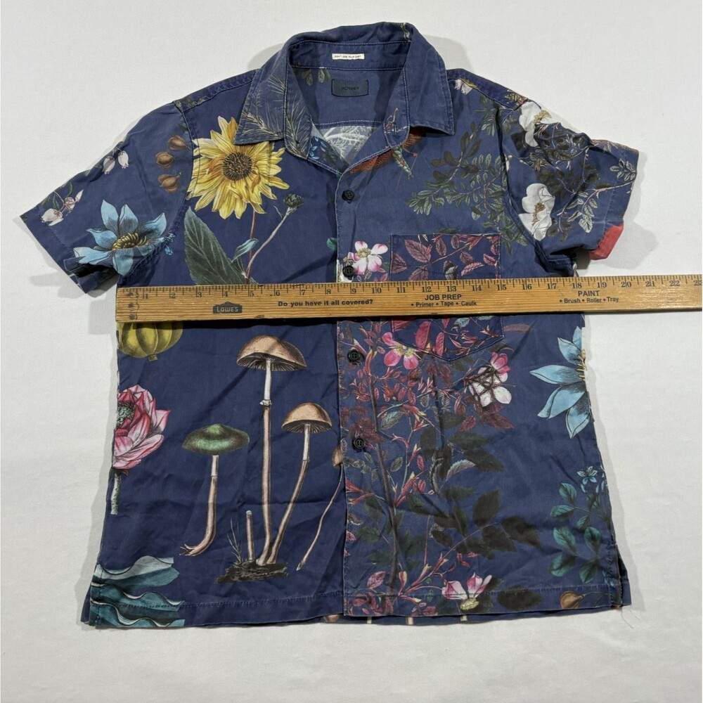 Mother Denim Camp Shirt Staycation Blue Button Graphic Print Floral Top Sz M - Picture 5 of 8